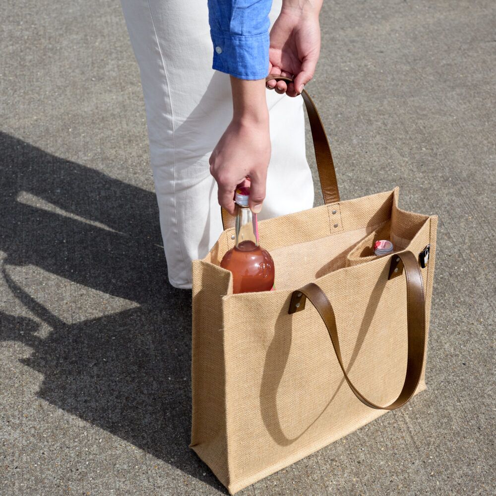 Borsa in juta con tasche portabottiglie2 Borsa in juta con tasche portabottiglie2
