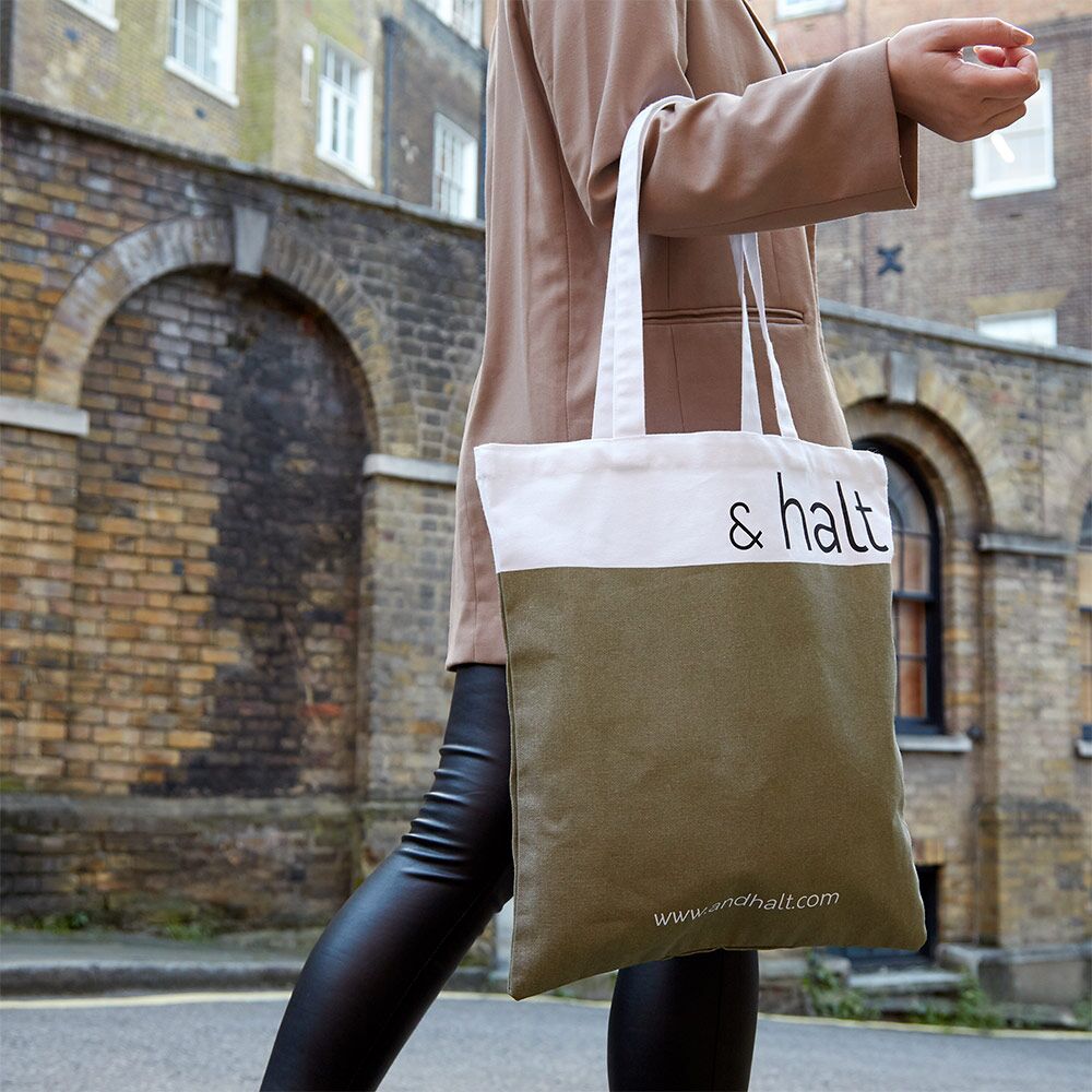 dyed-canvas-tote-bag-of-halt-with-long-self-fabric-handle logo printed canvas tote bag with long handles direct from ethical bags manufacturer