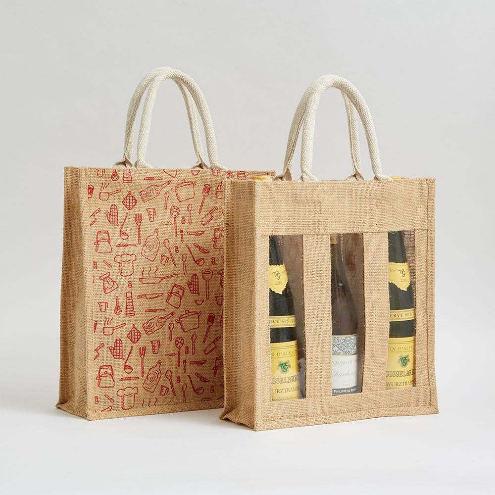 three-bottle-jute-bags-with-reinforced-natural-webbed-rope-handles personlised three bottle jute bags with reinforced natural webbed rope handles direct from Ethical bags Supplier